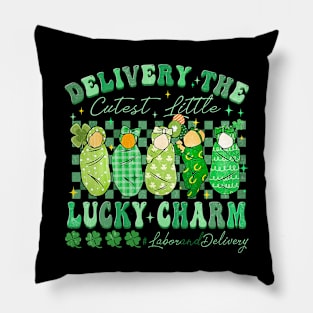 Labor & Delivery Lucky Charm Nurse Shamrock St Patrick's Day Pillow