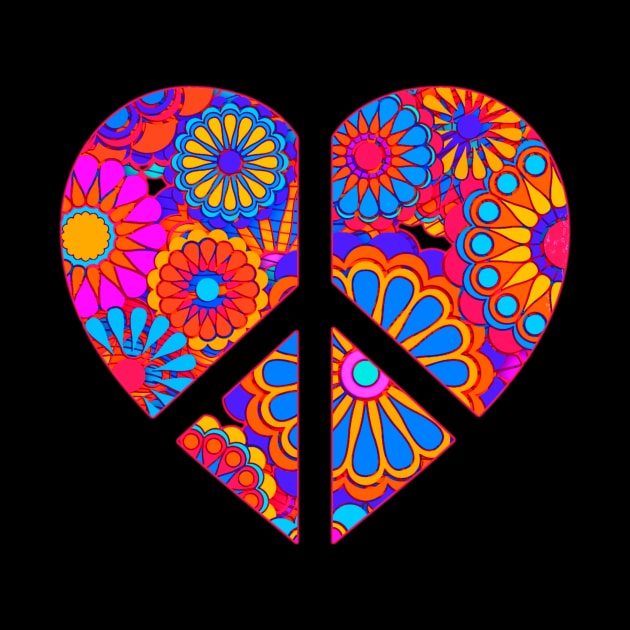 Colorful Bohemian Flower Peace Sign Heart by AlondraHanley