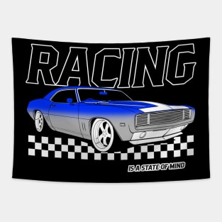 Racing Is A State Of Mind Fast Checkered Flag Street Car Racer Tapestry