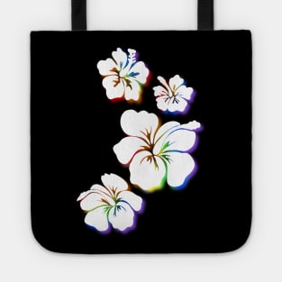 Hibiscus white with rainbow accents Tote