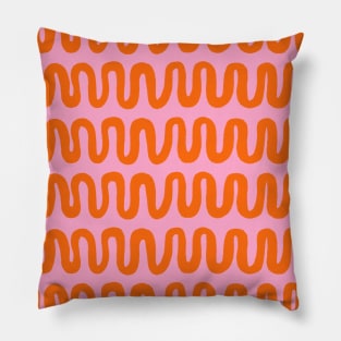 Squiggly Linear Pattern in Pink and Orange Stripes Pillow