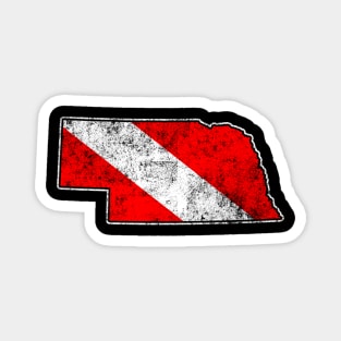 Nebraska Dive Flag Scuba Diving State Map Dive Flag Distressed Magnet