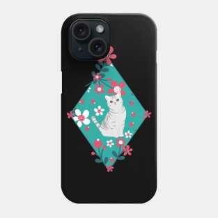 American Shorthair Cat and Flowers - Teal Phone Case