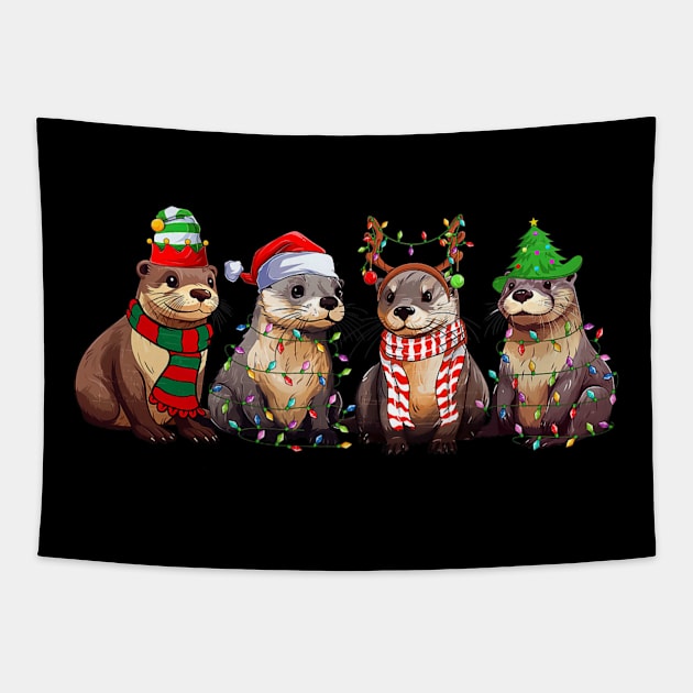 Cute Otter Christmas Pajama Funny Xmas Lights Animals Lover Tapestry by rivkazachariah