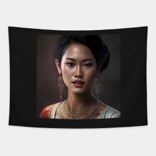 Realistic Thai Woman Portrait Illustration Tapestry