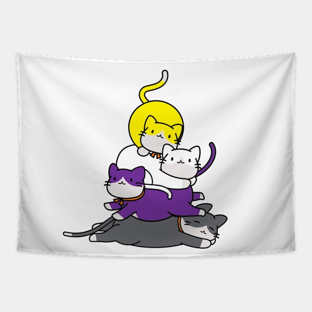 Non binary Pride Flag Kawaii Cat Tower Art Tapestry by USProudness