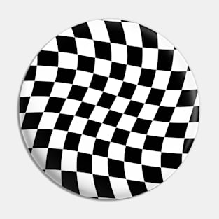 Twisted Black and White Checkered Square Pattern Pin