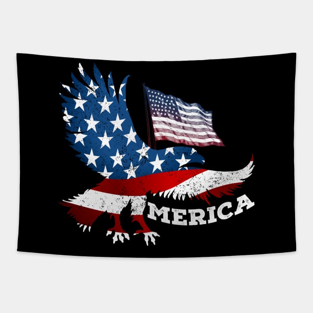 American Eagle, map and Flag, 4th of July, happy independence day God Bless America Tapestry by SweetMay