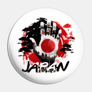 Japan - Iconic Red Sun - hand up - Ink Painting Pin