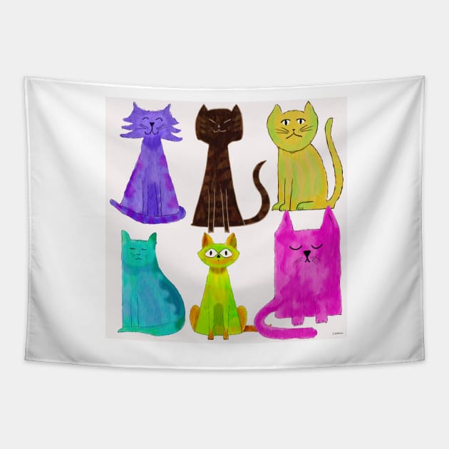 Crazy Colorful Cats Tapestry by ngiammarco