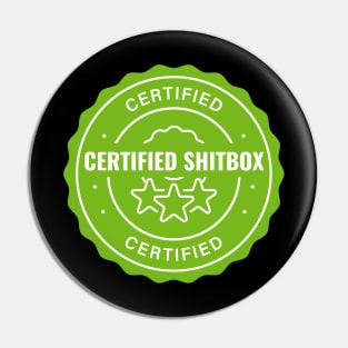 Certified Shitbox - Green Label With Stars And White Text Circle Design Pin