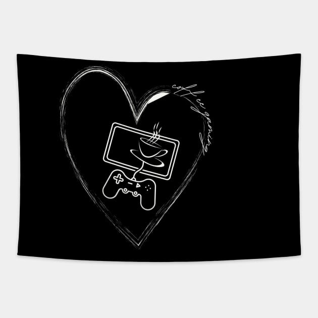 Coffee Gaming  Heart Coffee And Gaming Lovers Gift Tapestry by Positive Designer