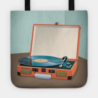 Vintage Turntable With Vinyl Record Illustration Tote