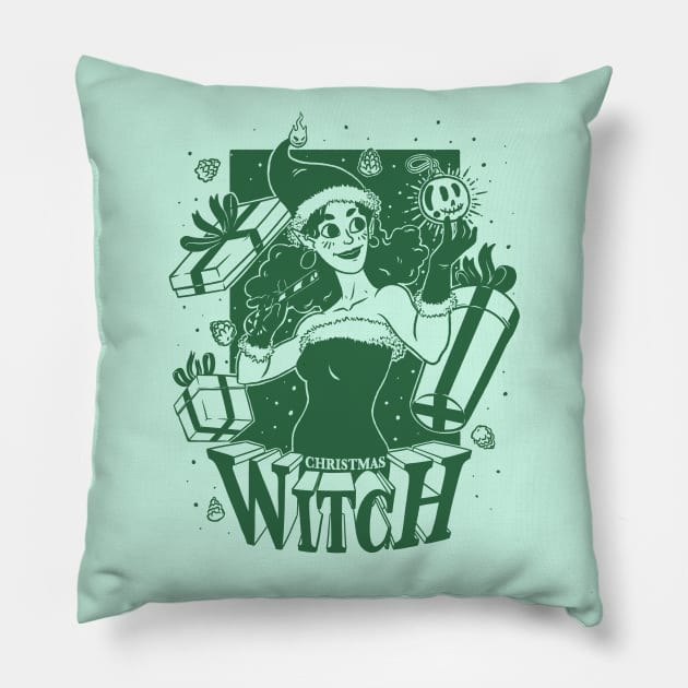Christmas Witch - Green Pillow by Studio Mootant