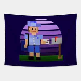 Mailman Pixel Cube Delivery Tapestry