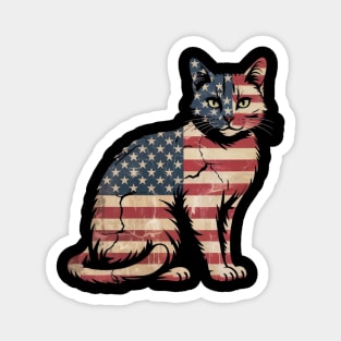 Patriotic Cat 4th of July American Flag Magnet