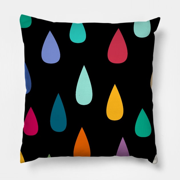 Rainbow Raindrops Jewelled Multicolour Colourful Pillow by Cecilia Mok