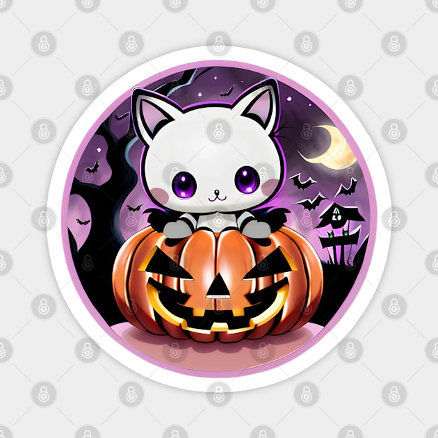 Pumpkin Purrade: Spooktail Kitty Magnet by KawaiiNimbus