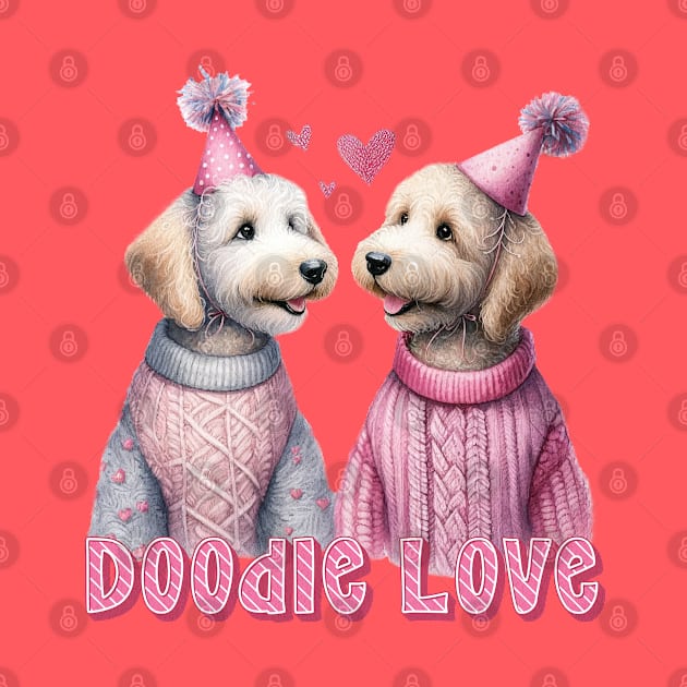 Doodle Love Two Romantic Labradoodles Couple for Valentine's Day by Tintedturtles