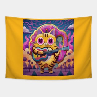 donut loving cat playing guitar Tapestry