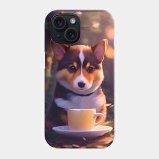 Cute corgi with a mug cup of morning coffee Phone Case