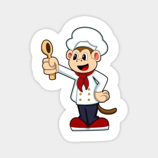 Monkey as Cook with Cooking apron & Wooden spoon Magnet