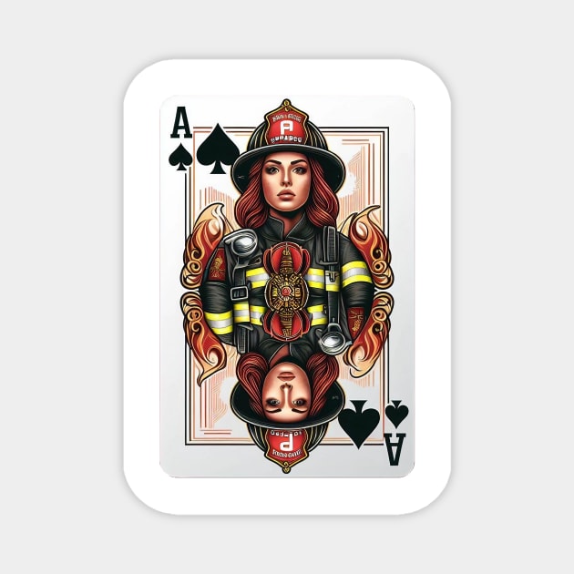 Female Firefighter Playing Card Ace Of Spades Magnet by Dmytro