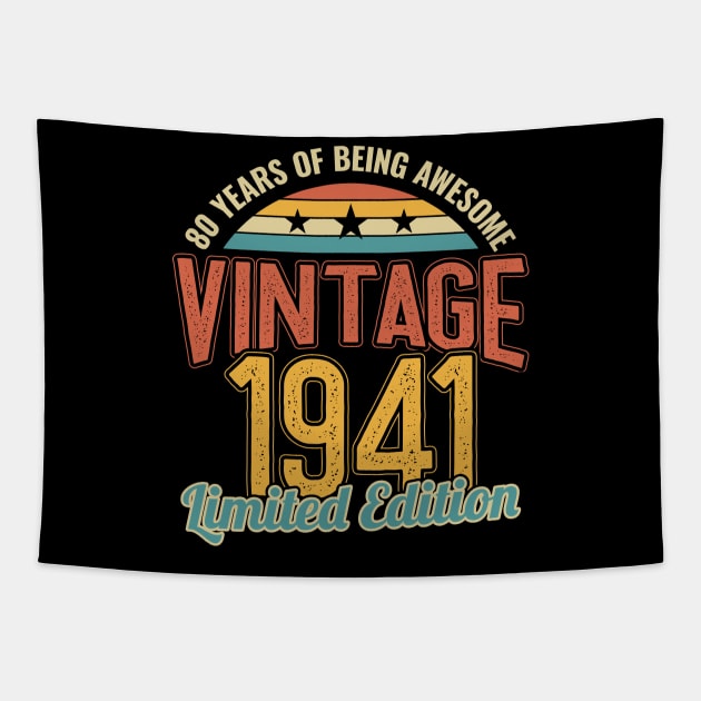 80th Birthday 80 Years of Being Awesome 1941 Tapestry by aneisha