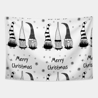 Christmas Gnomes Black On White Tapestry