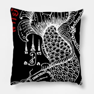 Thai Dragon Fish Spritual Sak Yant Tattoo Design Pillow