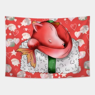 sushi lover cute pink fox nigiri Tapestry