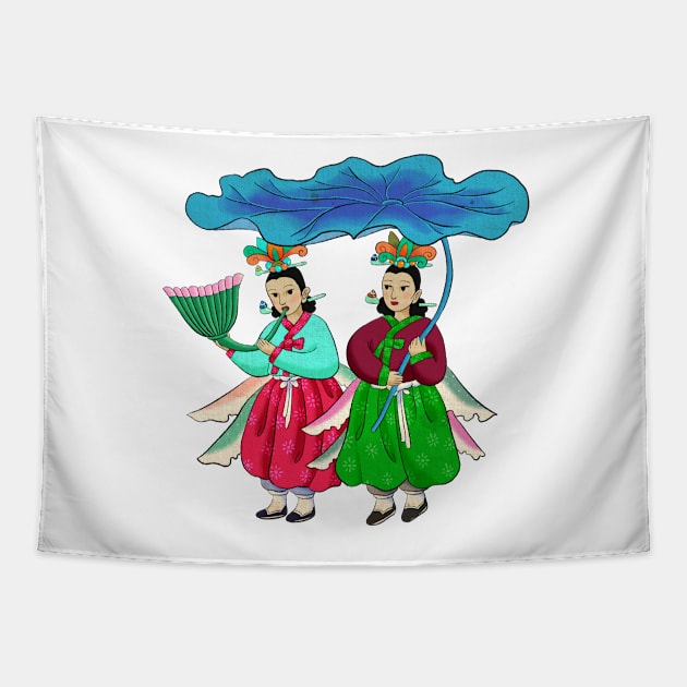 Minhwa: Taoist Fairy Sisters C-4 Type Tapestry by koreanfolkpaint