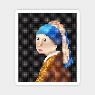 Girl with a Pearl Earring by Johannes Vermeer. Pixel Art Magnet