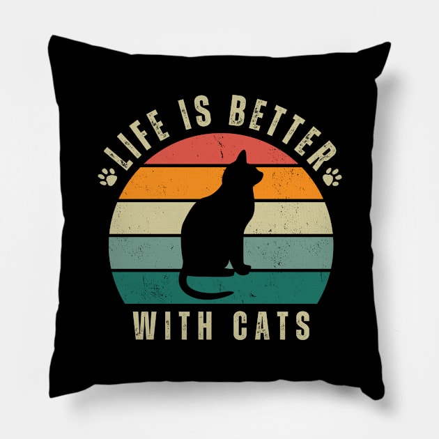 Life is better with cats retro background Pillow by TayaDesign