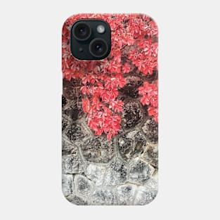 Pink red ivy leaves autumn stone wall nature fall photo Phone Case