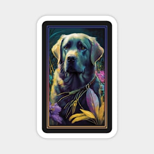 Labrador Retriever Dog Vibrant Tropical Flower Tall Digital Oil Painting Portrait 4 Magnet