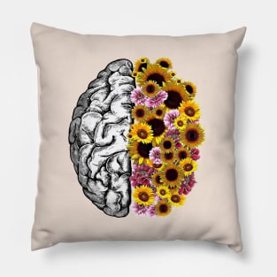 Brain and yellow daisies, Positivity, creativity, right hemisphere brain, health, Mental Pillow