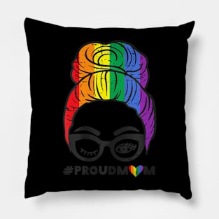 Proud Mom Messy Hair Bun Lgbtq Rainbow Flag Gay Pride Pillow