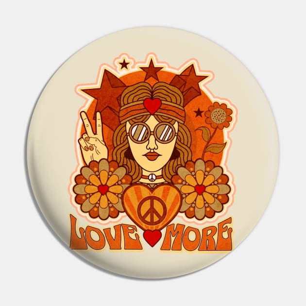 Love More Hippie Retro Peace Flower Child Pin by PUFFYP