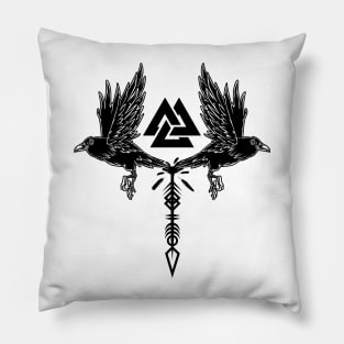 Valknut with Odin's ravens and Viking runes Pillow