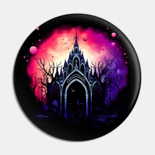 Cool Dark Goth Castle Neon Colors Rave Design Pin