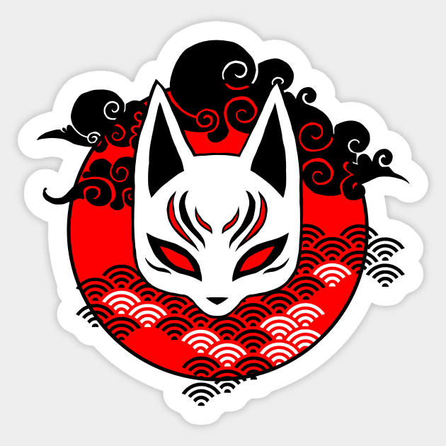 Traditional Japanese Art Kitsune Mask or Fox Japan - Kitsune Mask - Sticker