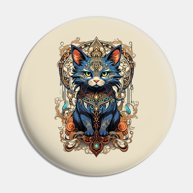 Cute Black Kitten retro vintage design Pin by Neon City Bazaar