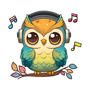 Musical Owl Perched on a Colorful Tree T-Shirt