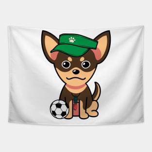 Funny small dog is a soccer coach Tapestry