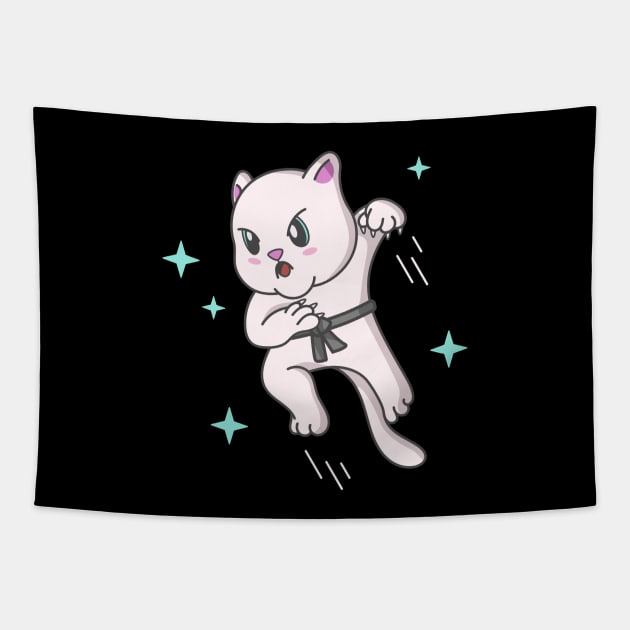 Kawaii Cat Ninja Kitten Fighter Karate Tapestry by Foxxy Merch
