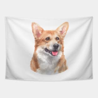 Happy Pembroke Welsh Corgi Watercolor Art Tapestry