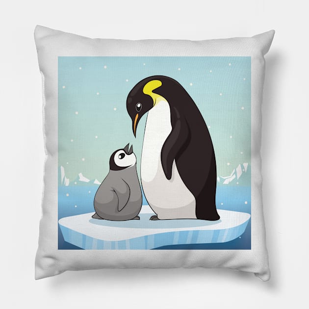 Family of penguins in cartoon style. Penguin character design. vector illustration Pillow by tomodaging