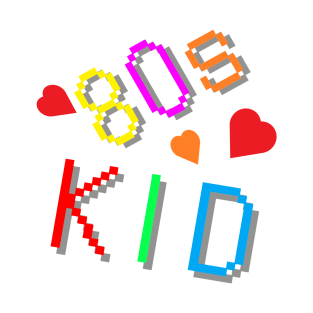 80s Kid. Colorful Retro Design with Hearts. (White Background) T-Shirt