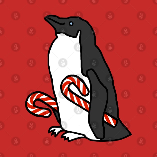 Christmas Penguin Holding Candy Cane by ellenhenryart